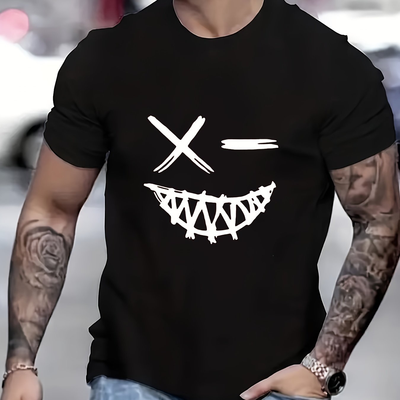 Evil Smile Face Shirt for Men – Trendy Summer Streetwear Tee