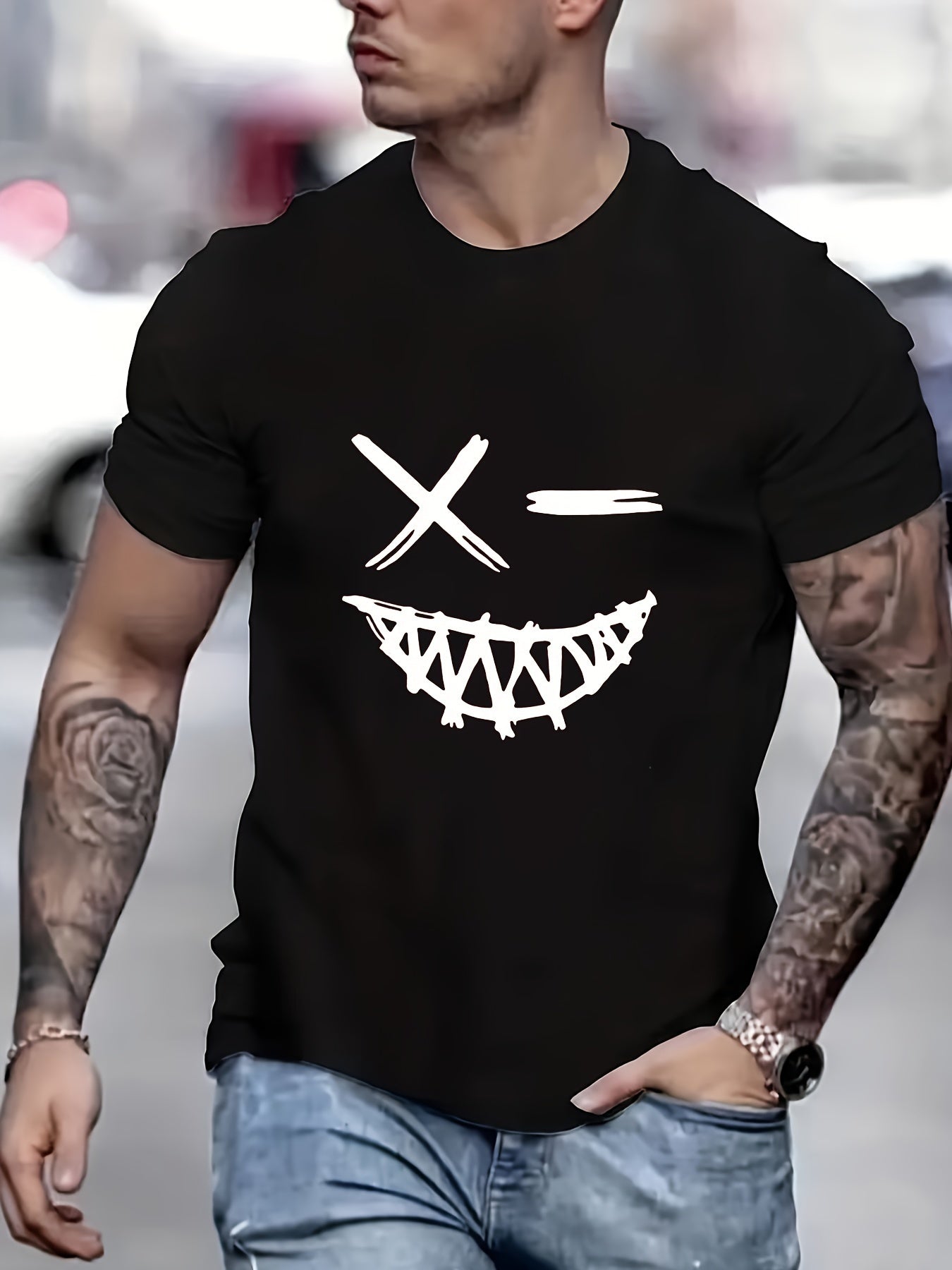Evil Smile Face Shirt for Men – Trendy Summer Streetwear Tee